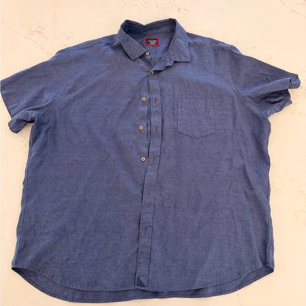 UNTUCKit Cameron WR Blue 100% Linen Short Sleeve Button Front Shirt xxl